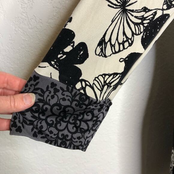 Hale Bob black cream gray mixed floral butterfly print silk dress size Small - Picture 11 of 12
